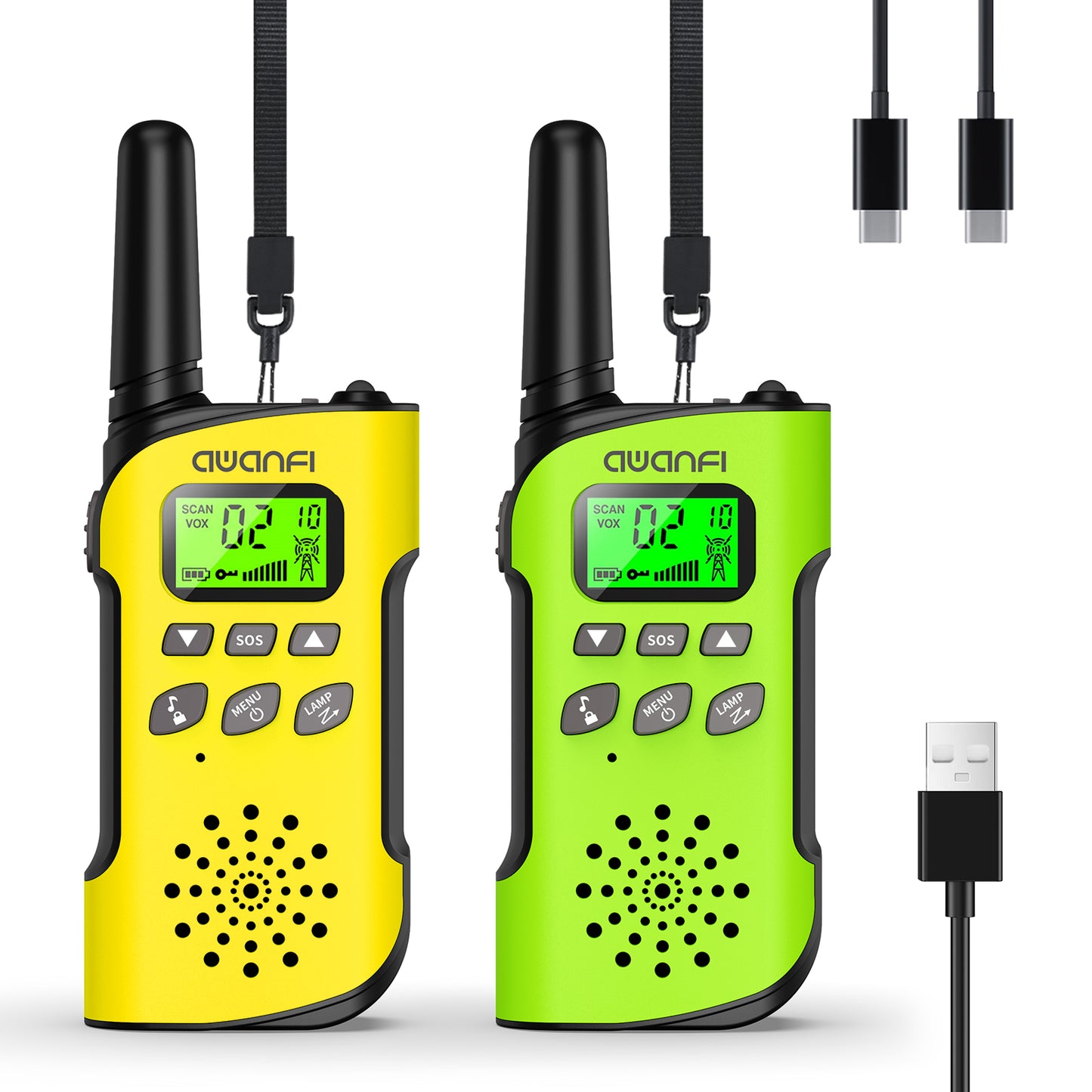 GL-528 Walkie Talkie Kids Rechargeable Long Range 2 Pack, AWANFI 2 Way Radio Walkie Talkies for Kids Adults for Cycling Camping, Toys Gifts for Boys Girls with Flashlight, LCD Display, VOX, Lanyards