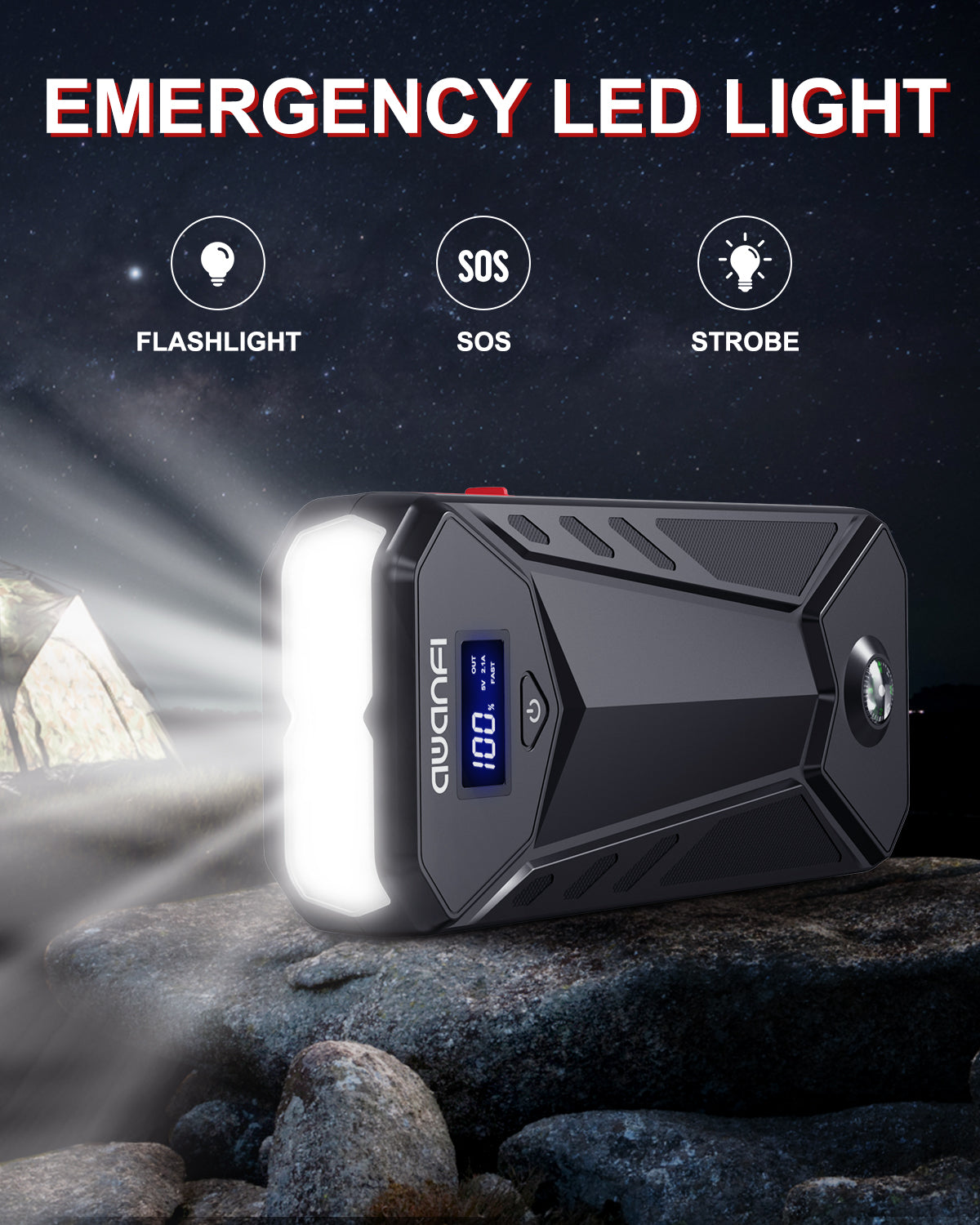 AWANFI Jump Starter, 3000A Battery Jump Starter Portable, Jump Starter Battery Pack, 12V Jump Starter Box for Up to 10.0L Gas or 8.0L Diesel Engine with USB Quick Charge, LED Flashlight