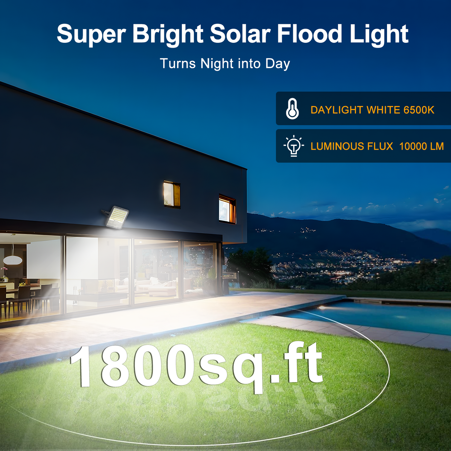 AWANFI Solar Lights Outdoor Waterproof, 3000LM Solar Flood Lights, LED 10000mAh Battery with Remote Control for Outside Walkway Pathway Garden