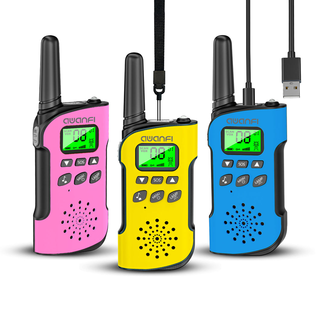 AWANFI GL-528 Rechargeable Walkie Talkies for Adults Kids 3 Pack with LED Light, Gifts for Boys and Girls