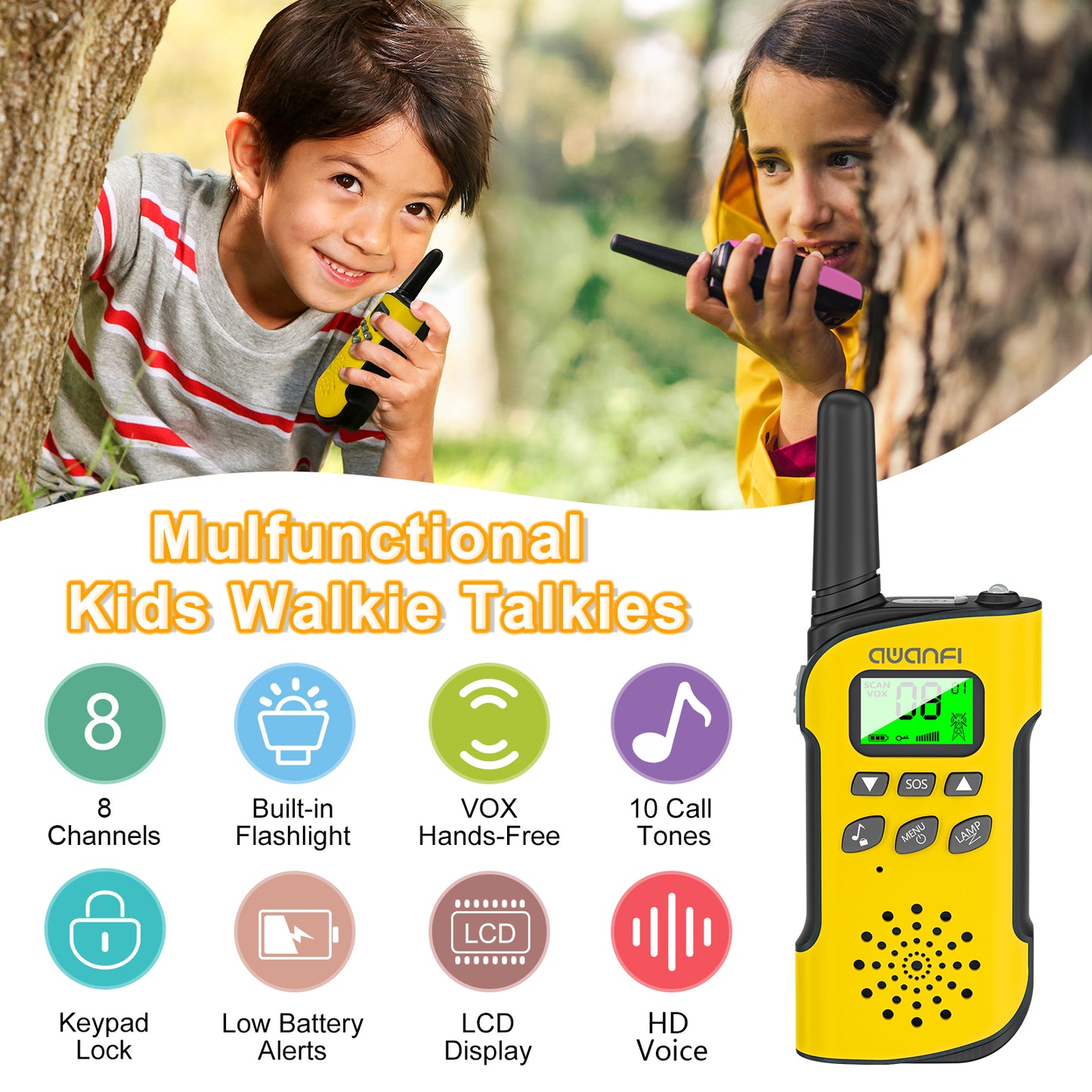 AWANFI GL-528 Rechargeable Walkie Talkies for Adults Kids 3 Pack with LED Light, Gifts for Boys and Girls