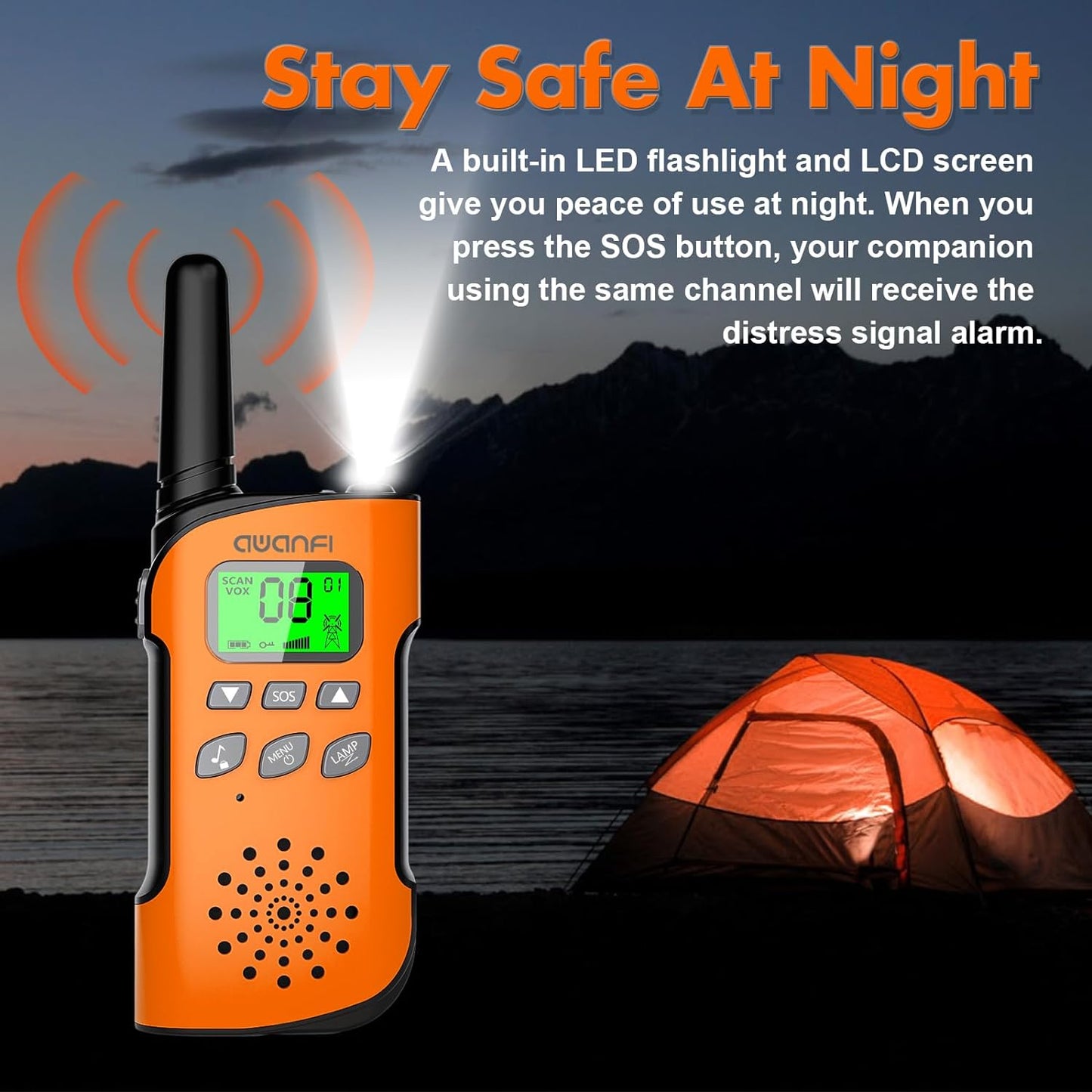 Walkie Talkie Kids Rechargeable 3 Pack, AWANFI 22 Channel Long Range Kids Walkie Talkies with Flashlight, USB C Walkie Talkie for Camping, Cycling, Hiking, Gifts for Girls and Boys
