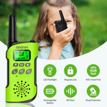 Load image into Gallery viewer, AWANFI GL-528 Walkie Talkies Rechargeable for Kids, Walkie Talkies for Adults Long Range, 2 Way Radios for Hiking Camping, Toys for 3-12 Years Old Boys and Girls with Lamp, SOS Siren, VOX, Lanyards, 2 Pack
