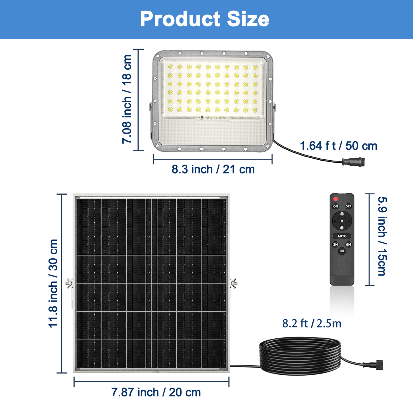 AWANFI Solar Lights Outdoor Waterproof, 3000LM Solar Flood Lights, LED 10000mAh Battery with Remote Control for Outside Walkway Pathway Garden