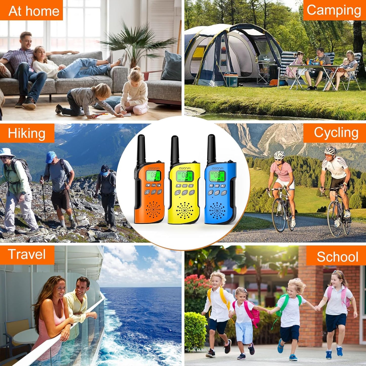 Walkie Talkie Kids Rechargeable 3 Pack, AWANFI 22 Channel Long Range Kids Walkie Talkies with Flashlight, USB C Walkie Talkie for Camping, Cycling, Hiking, Gifts for Girls and Boys