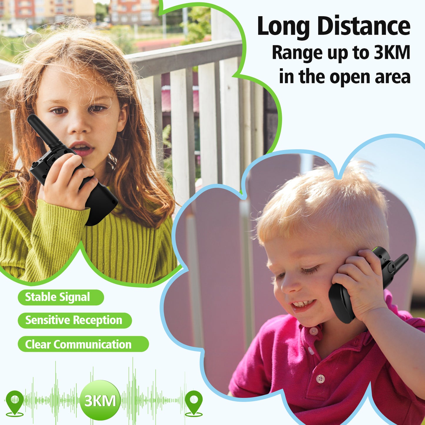 GL-528 Walkie Talkie Kids Rechargeable Long Range 2 Pack, AWANFI 2 Way Radio Walkie Talkies for Kids Adults for Cycling Camping, Toys Gifts for Boys Girls with Flashlight, LCD Display, VOX, Lanyards