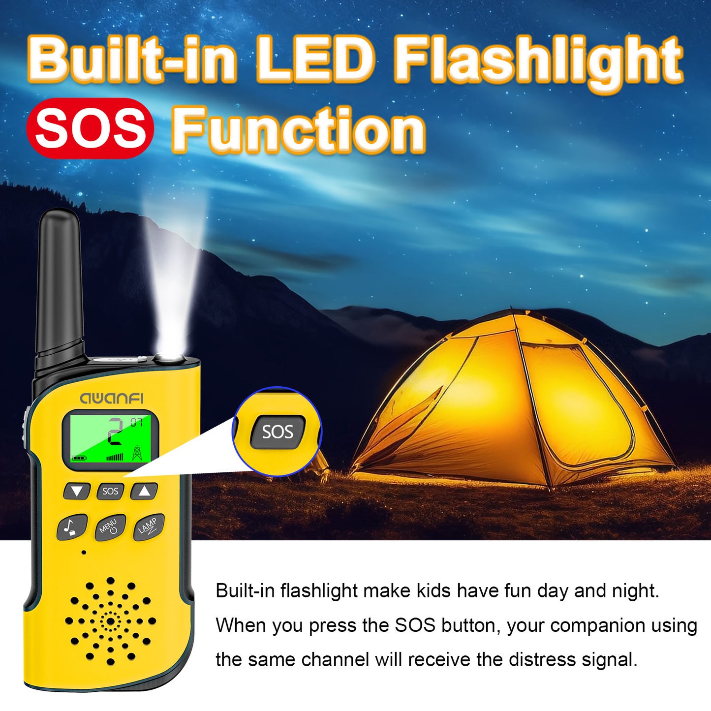 AWANFI GL-528 Rechargeable Walkie Talkies for Adults Kids 3 Pack with LED Light, Gifts for Boys and Girls