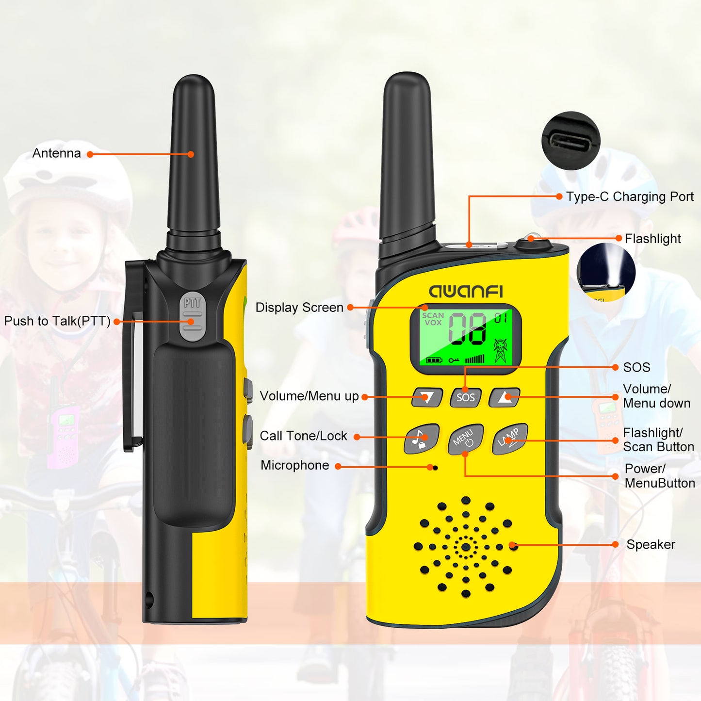 AWANFI GL-528 Rechargeable Walkie Talkies for Adults Kids 3 Pack with LED Light, Gifts for Boys and Girls