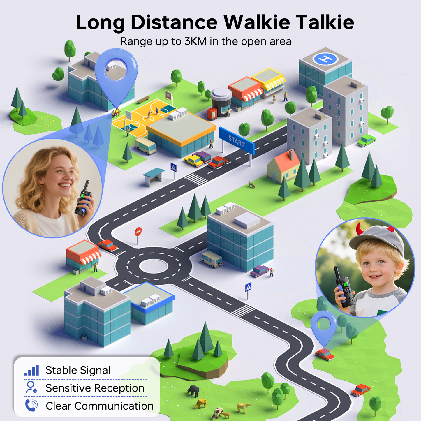 Walkie Talkies for Kids Adults Rechargeable 2 pack, Walkie Talkie Kids Two Way Radios Long Range, LED Flashlight, 22 FRS Channels