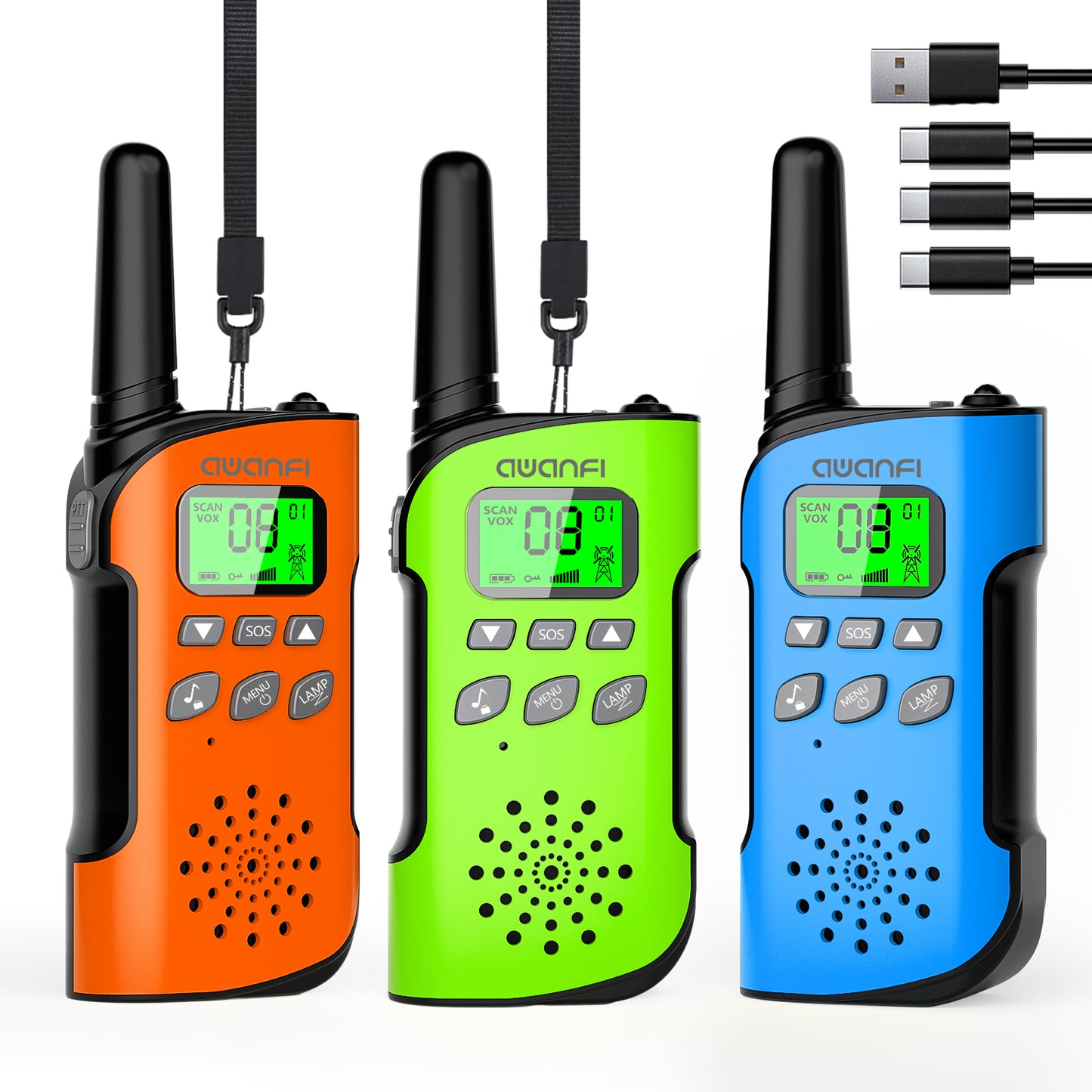 3 Pack Walkie Talkies for Kids, AWANFI Long Range Two Way Radios Buit-in Rechargeable Li-ion Battery for Family Camping, Hiking, Cycling