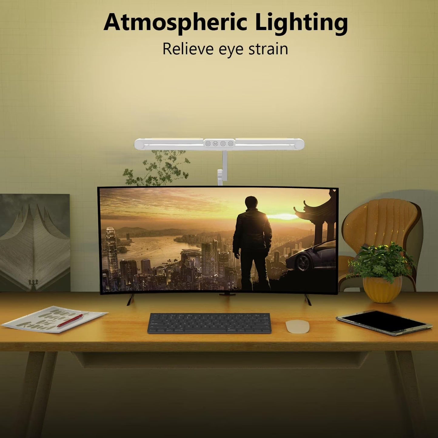 LED Desk Lamp for Home Office - 24W 1500LM Desk Lamps with Clamp Architect Table Lamp Adjustable Head Stepless Dimming Work Light (White)
