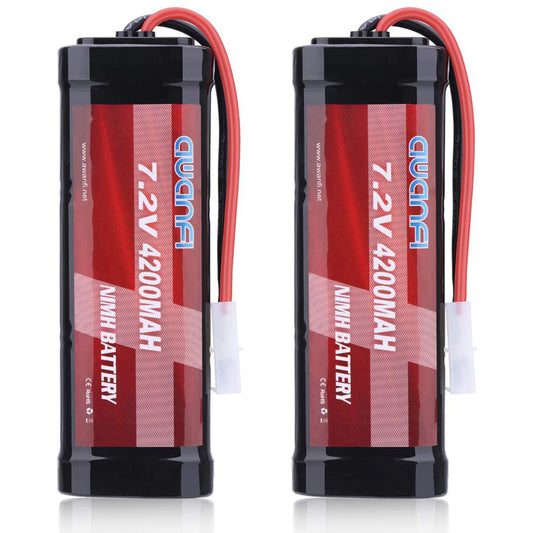AWANFI 7.2V NiMH Battery 4200mAh High Power RC Car Battery with Tamiya Connector for RC Car RC Truck Traxxas LOSI Associated HPI Kyosho Tamiya Hobby(2Pack)