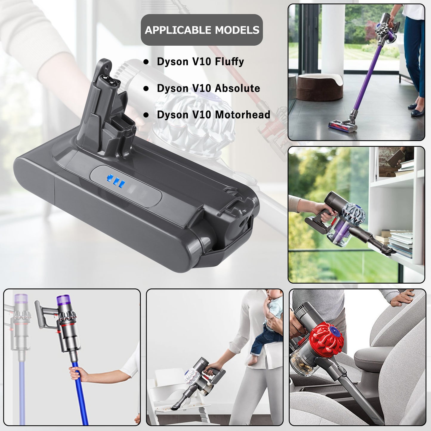 Dyson V10 Battery, SV12 AWANFI Vacuum Cleaner Compatible Battery, Compatible with Dyson V10 Series, V10 Fluffy SV12FF/ V10 Absolute/ V10 Motorhead, etc.(Not Compatible SV10,ISO9001, UN38.8, CE, ROHS standard)