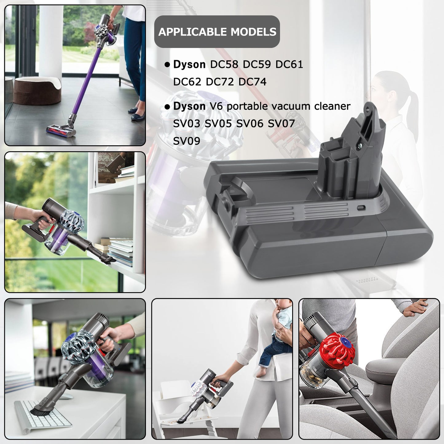 Dyson Battery V6 Large Capacity 3000mAh AWANFI Replacement Battery for Dyson DC58 DC59 DC61 DC62 DC72 DC74 SV07 SV09 animal/V6 fluffy /V6 trigger/v6 Absolute/V6 Motorhead. /V6 Extra/V6 Mattress