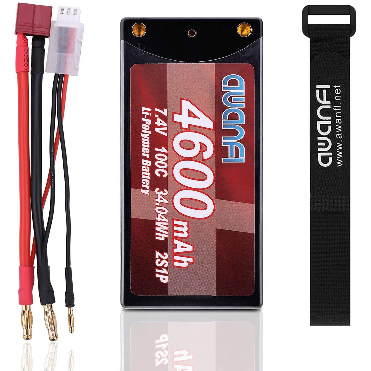 AWANFI 2S Shorty Lipo 7.4V 4600mAh 100C Hardcase Lipo Battery with Deans Plug for 1/10 Scale RC Cars (2 Pack)