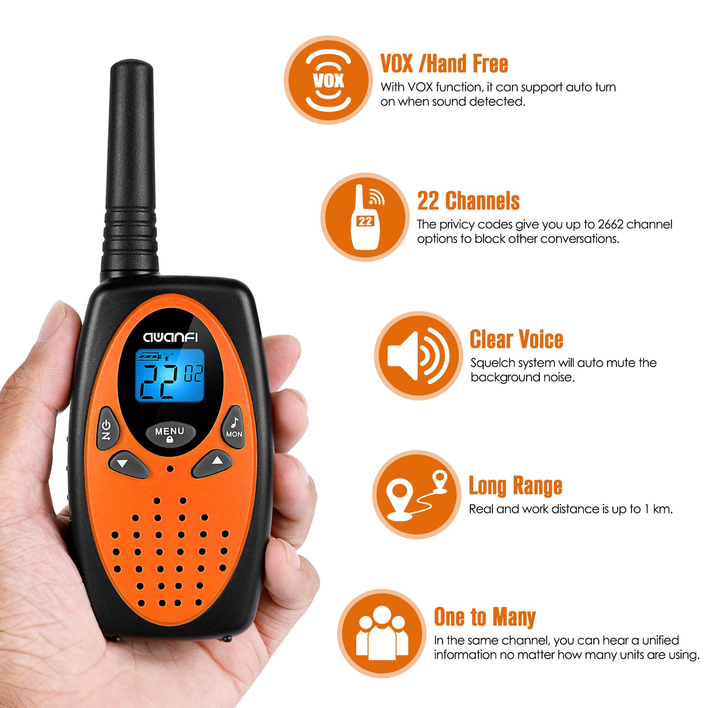 AWANFI Walkie Talkies for Kids 2 Pack, Rechargeable Walkie Talkies Long Range with 22 Channel 1200mAh Li-ion Battery Type-C Cable, Portable FRS Walky Talky 2 Way Radios for Boys Girls Toy Gift