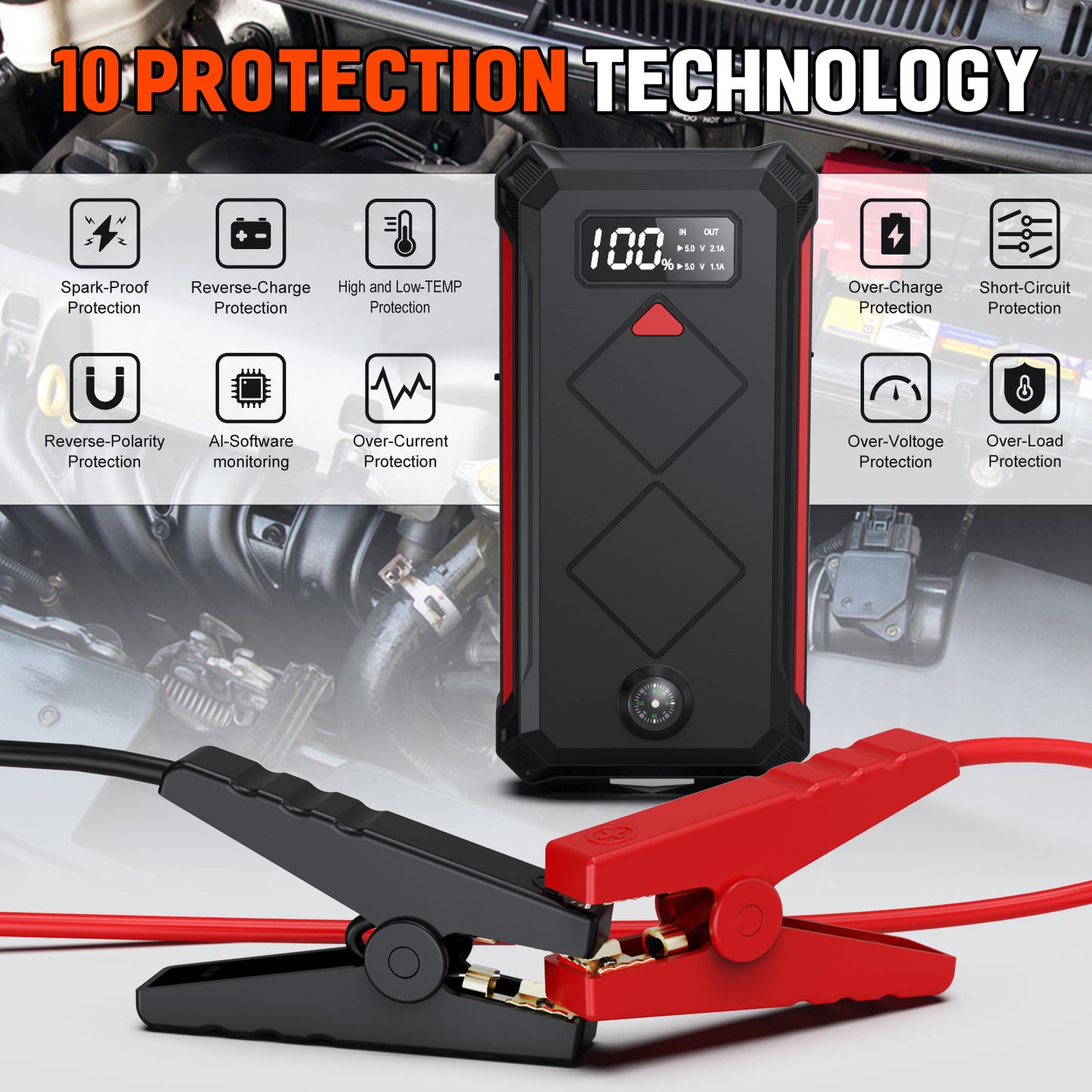 Car Jump Starter, 2000A Peak 20000mAh Lithium Jump Starter Battery Pack for Up to 9L Gas or 7L Diesel Engine, SuperSafe 12V Portable Battery Booster Power Pack with LED Screen & LED Light