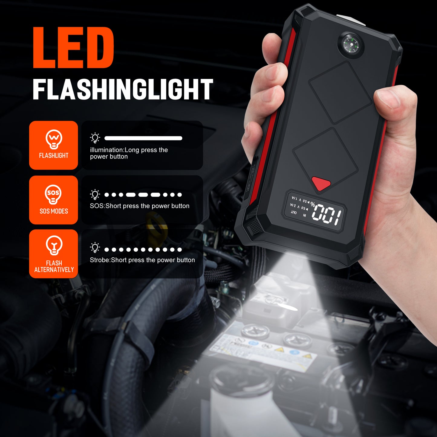 Car Jump Starter, 2000A Peak 20000mAh Lithium Jump Starter Battery Pack for Up to 9L Gas or 7L Diesel Engine, SuperSafe 12V Portable Battery Booster Power Pack with LED Screen & LED Light