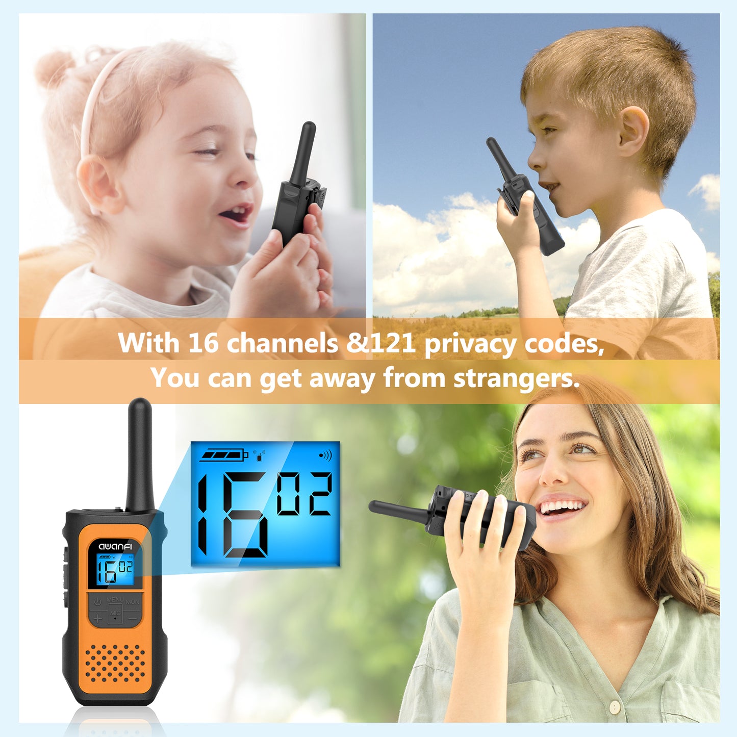 Walkie Talkies for Adults 2 Pack, Rechargeable Long Range Walkie Talkie 2 Way Radios 22 Channels VOX Scan LCD Display with Li-ion Battery Type-C Cable for Gift Family Camping Hiking