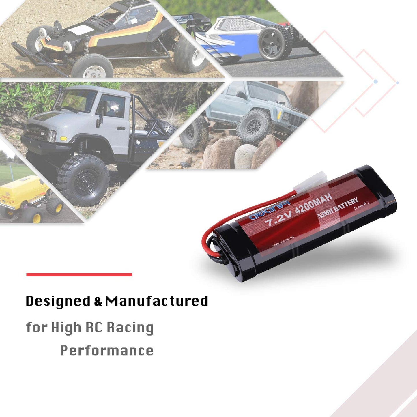 AWANFI 7.2V NiMH Battery 4200mAh High Power RC Car Battery with Tamiya Connector for RC Car RC Truck Traxxas LOSI Associated HPI Kyosho Tamiya Hobby(2Pack)