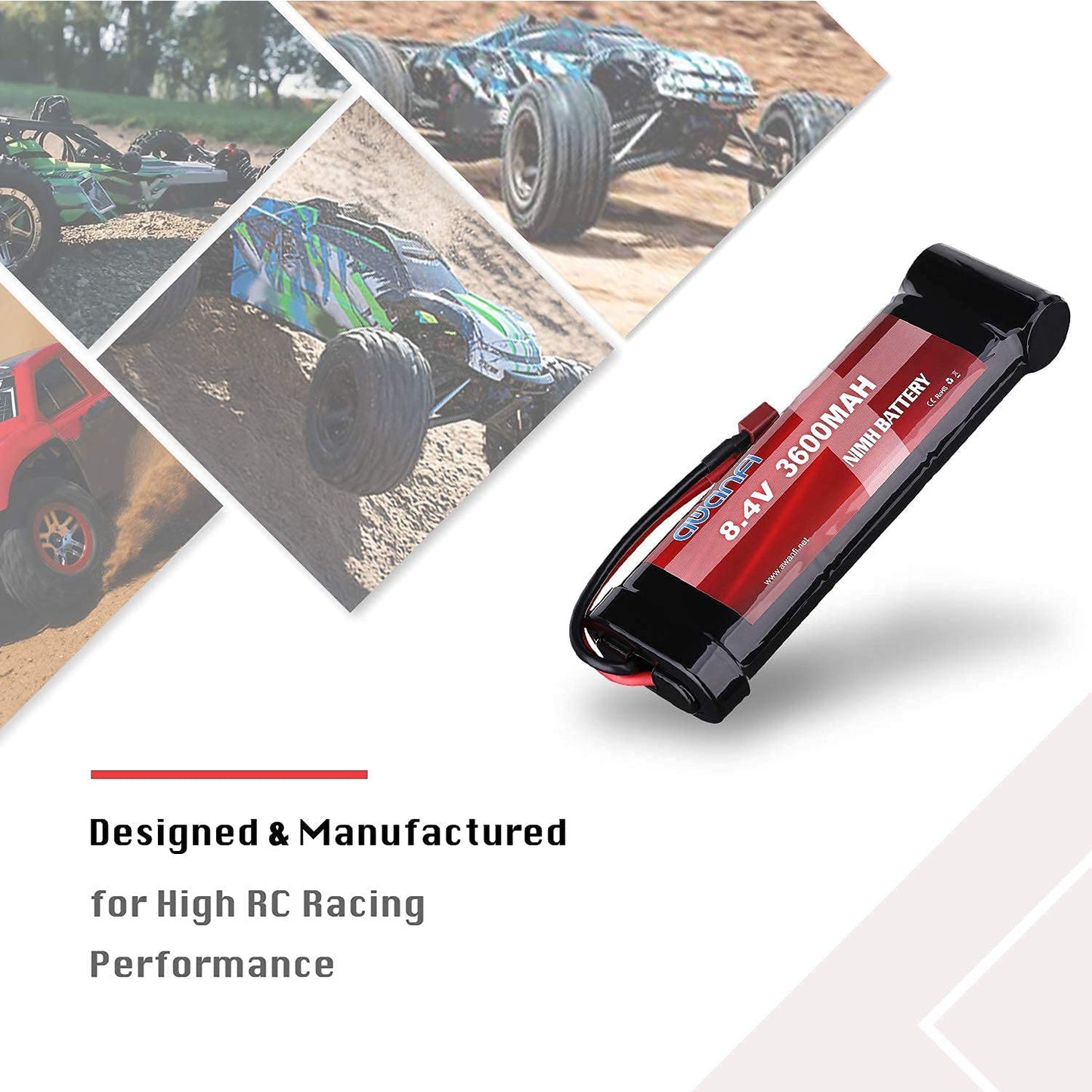 AWANFI 8.4V NiMH Battery 3600mAh 7-Cell Flat Pack RC Battery with Deans Plug for Most 1/10 Scale RC Car RC Truck RC Boat Traxxas LOSI Associated HPI Kyosho Tamiya Battery (2 Pack)