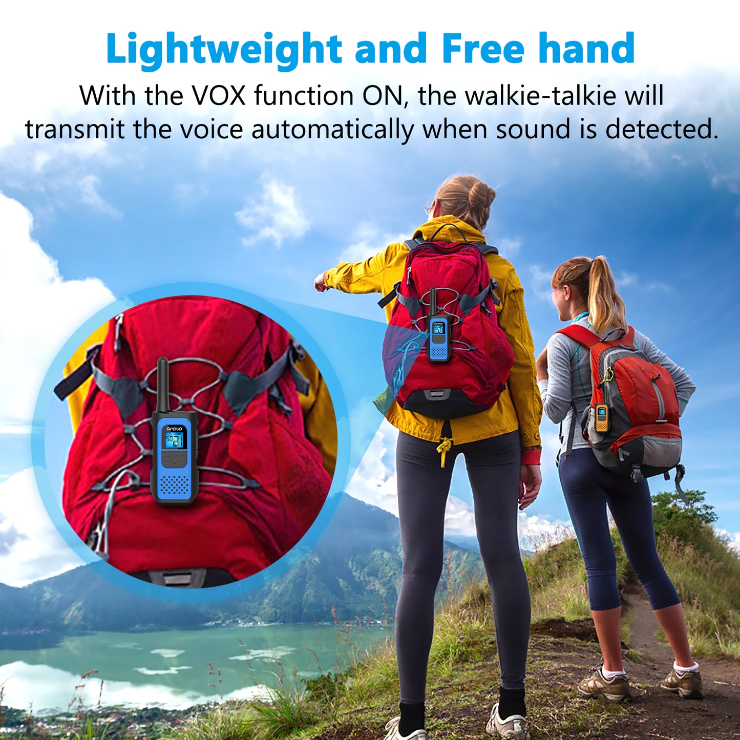 Walkie Talkie 2 Pack, Rechargeable Long Range Walkie Talkie 2 Way Radios 22 Channels VOX Scan LCD Display with Li-ion Battery Type-C Cable for Family Camping Hiking