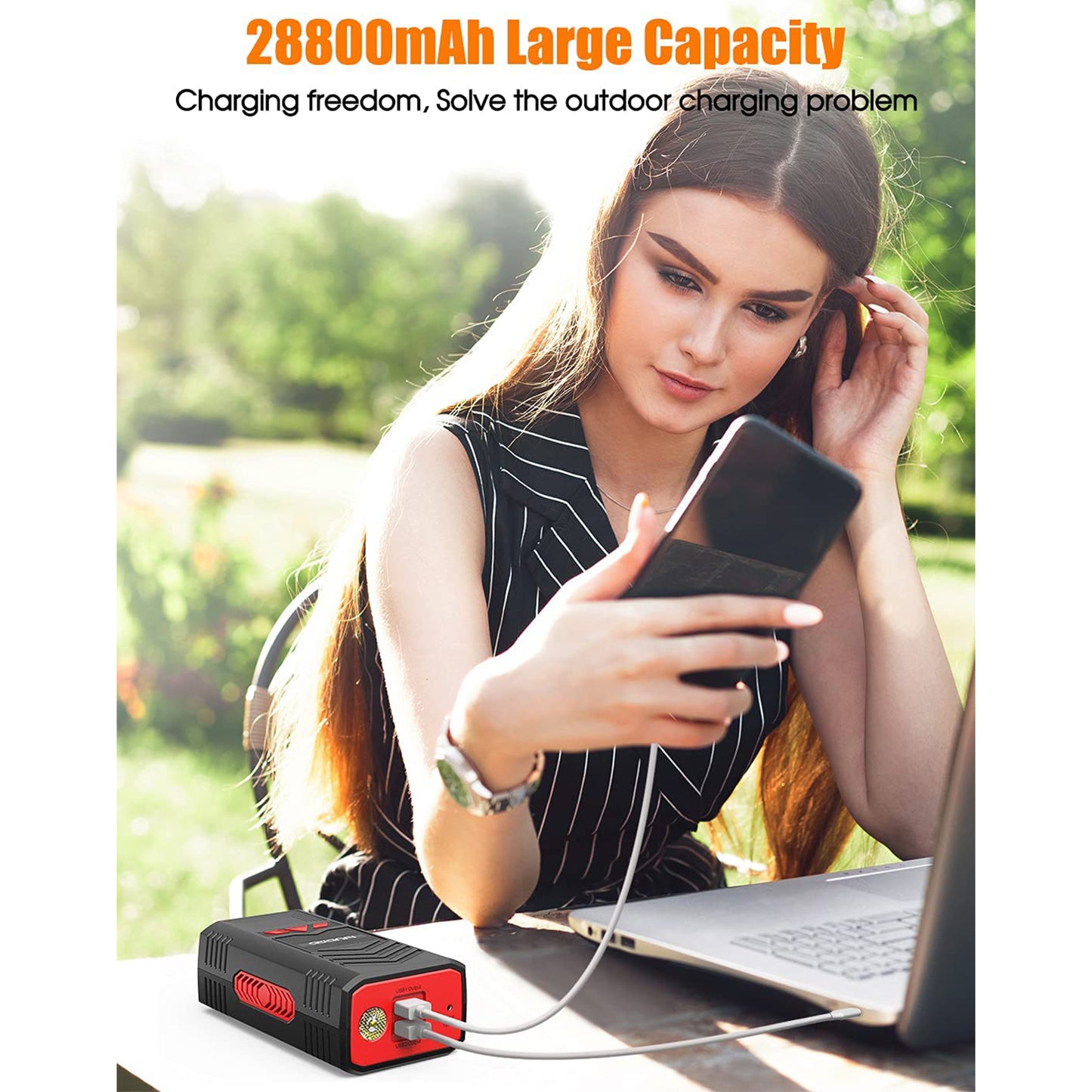 Portable Laptop Charger with AC Outlet, 97Wh/100W Laptop Power Bank 27000mAh External Travel Battery Pack with LED Flashlight for Tablet,MacBook Pro, Notebooks, Smartphone