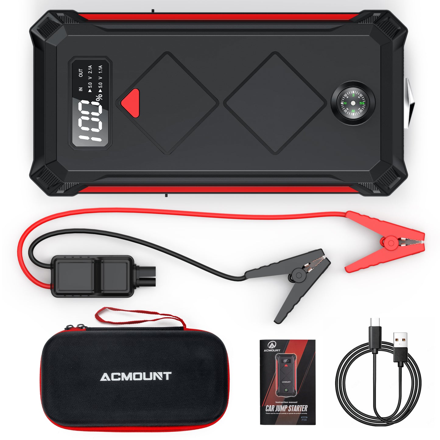 Car Jump Starter, 2000A Peak 20000mAh Lithium Jump Starter Battery Pack for Up to 9L Gas or 7L Diesel Engine, SuperSafe 12V Portable Battery Booster Power Pack with LED Screen & LED Light