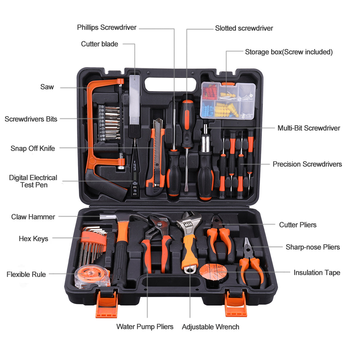 AWANFI Tool Kit 100 Piece DIY Home Household Toolkits for Daily Repair and Maintenance