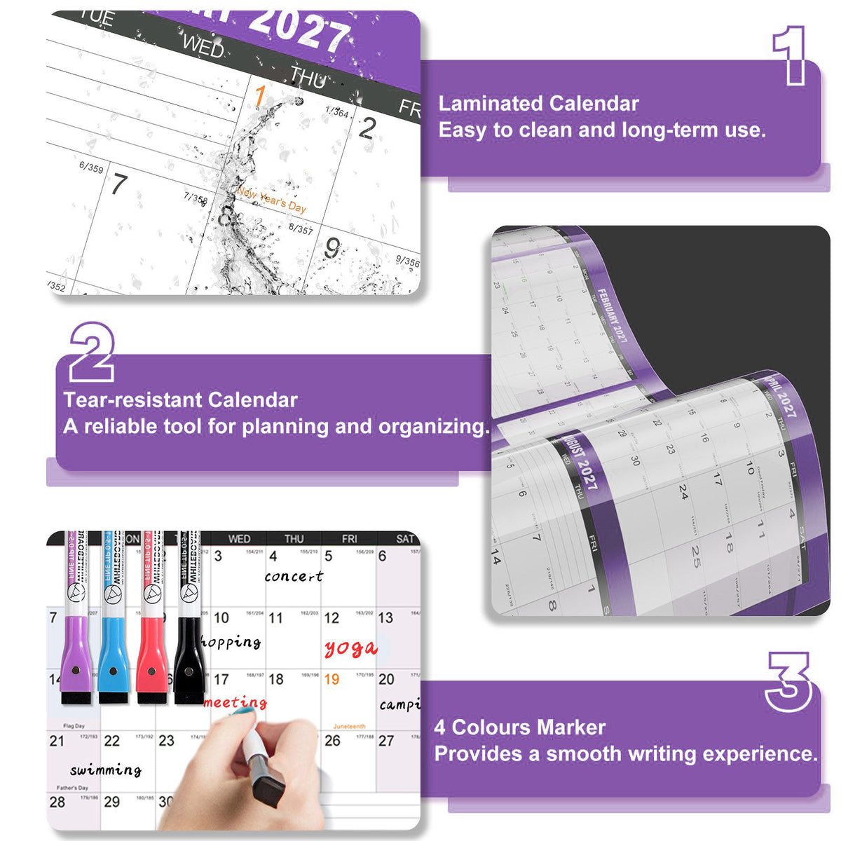 AWANFI 2027 Wall Calendar Dry Erase - 36" x 24", Double Sided Erasable & Reusable Yearly Wall Calendar Large Schedule Planner for Home, Office, Plan Organizer