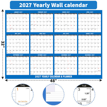 AWANFI 2027 Extra Large Dry Erase Calendar for Wall - 48" x 32", Erasable & Reusable Wall Calendar, Monthly Calendar Planner for Home, Office and Classroom