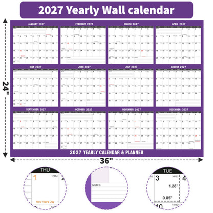 AWANFI 2027 Wall Calendar Dry Erase - 36" x 24", Double Sided Erasable & Reusable Yearly Wall Calendar Large Schedule Planner for Home, Office, Plan Organizer