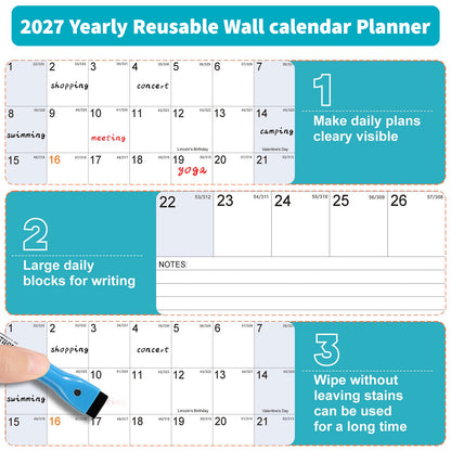AWANFI 2027 Dry Erase Calendar for Wall - 36" x 24", Erasable & Reusable Laminated Monthly Calender with Ample Space Great for Office, Classroom, Home