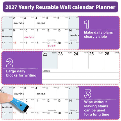 AWANFI 2027 Wall Calendar Dry Erase - 36" x 24", Double Sided Erasable & Reusable Yearly Wall Calendar Large Schedule Planner for Home, Office, Plan Organizer