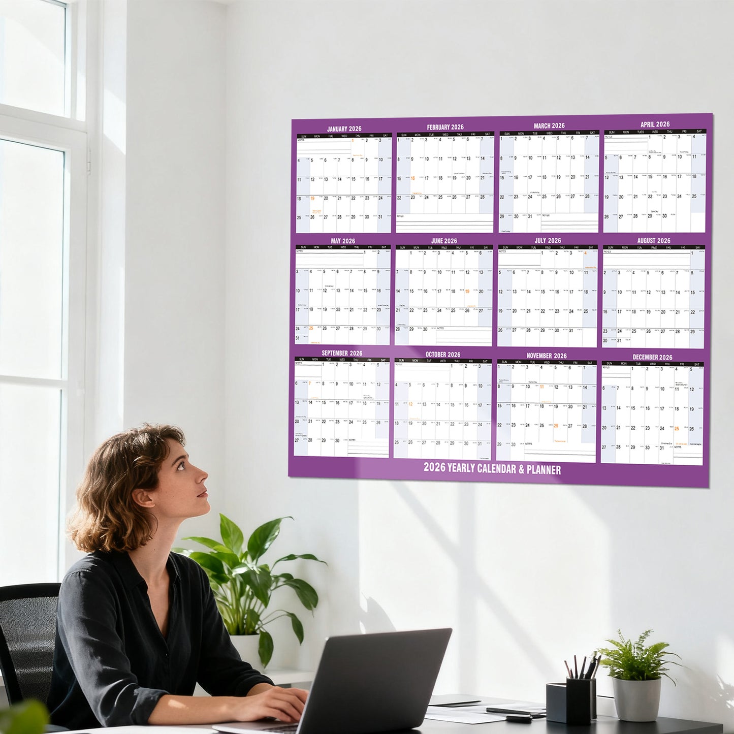 AWANFI 2026 Wall Calendar Dry Erase - 36'' x 24'', Double Sided Erasable & Reusable Yearly Wall Calendar Large Schedule Planner for Home, Office, Plan Organizer