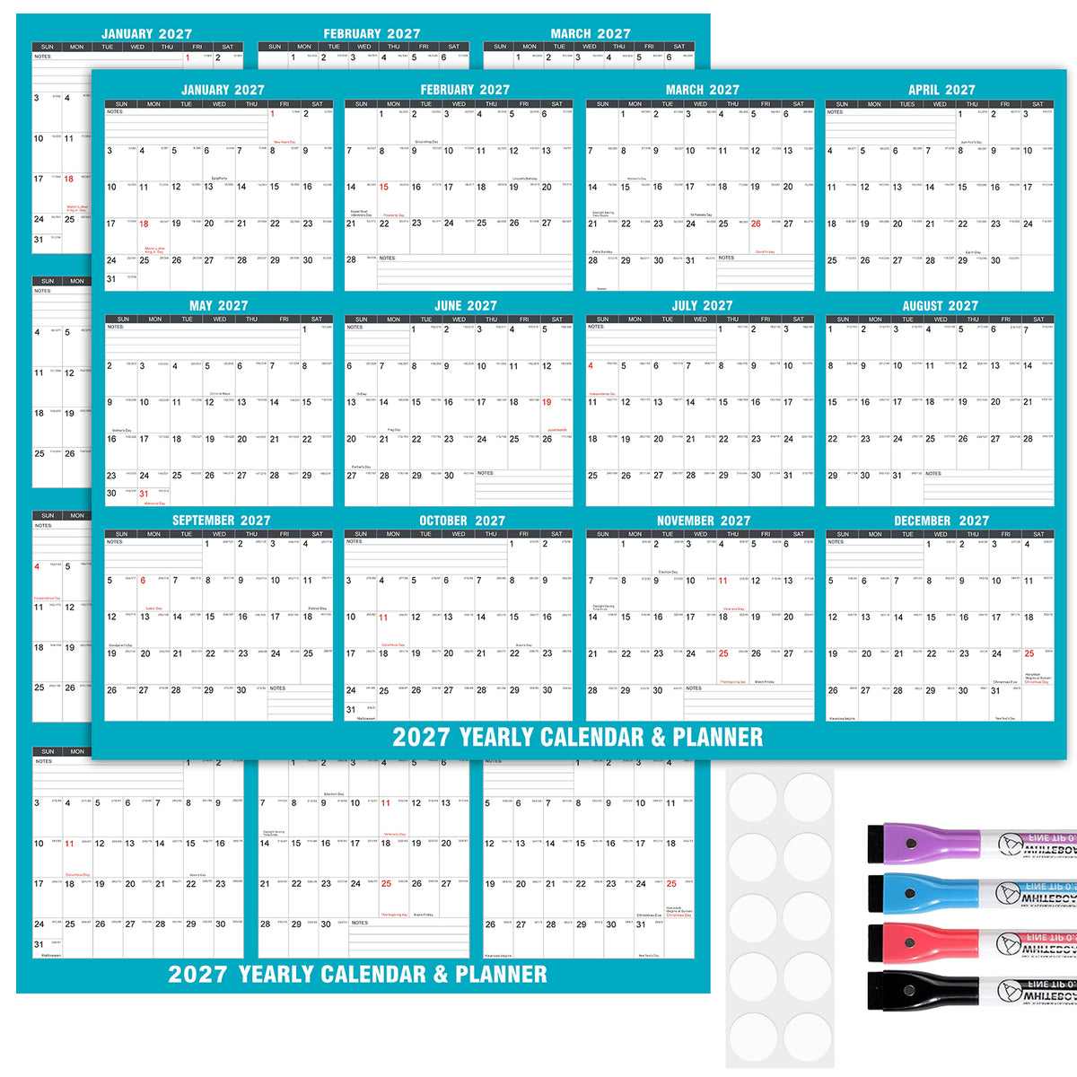AWANFI 2027 Dry Erase Calendar for Wall - 36" x 24", Erasable & Reusable Laminated Monthly Calender with Ample Space Great for Office, Classroom, Home