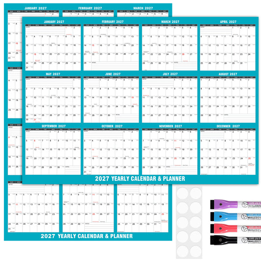 AWANFI 2027 Dry Erase Calendar for Wall - 36" x 24", Erasable & Reusable Laminated Monthly Calender with Ample Space Great for Office, Classroom, Home