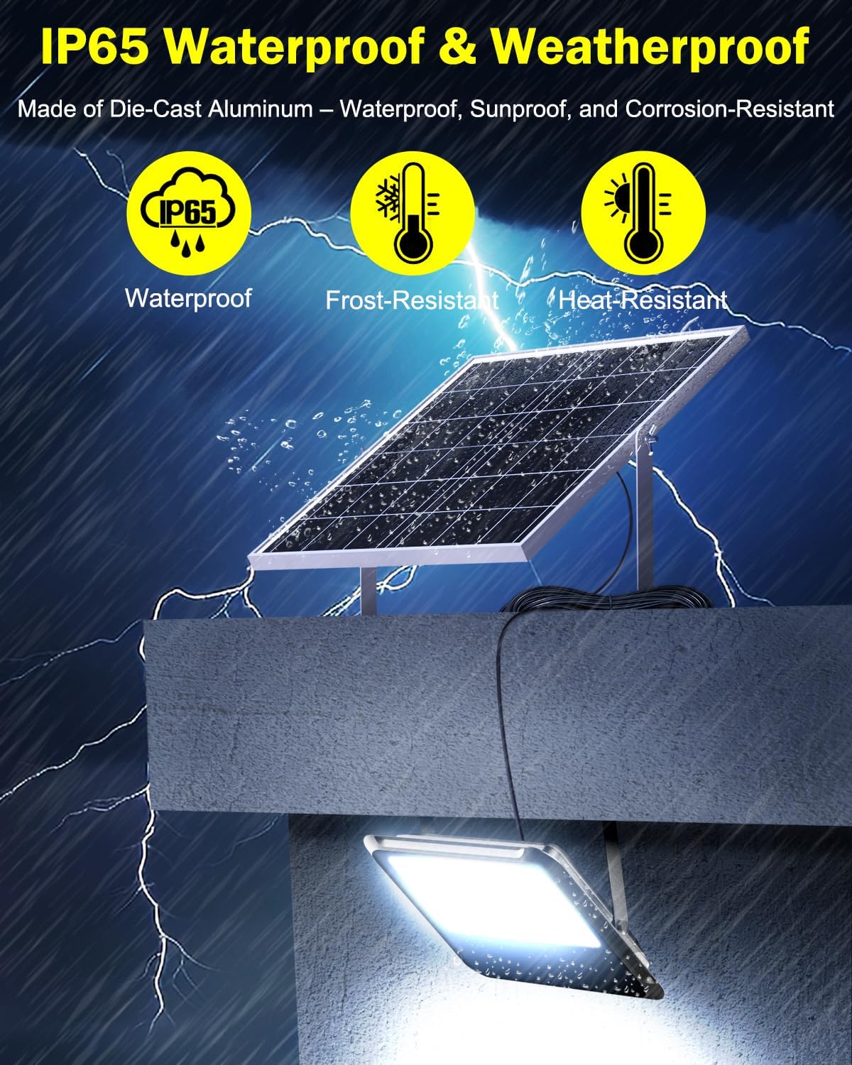 AWANFI Solar Outdoor Lights, LED Solar Flood Lights, 3000LM IP65 Waterproof Security Lights with Remote Control and 8.2 ft Cable for Outside Yard Farmhouse Street Light