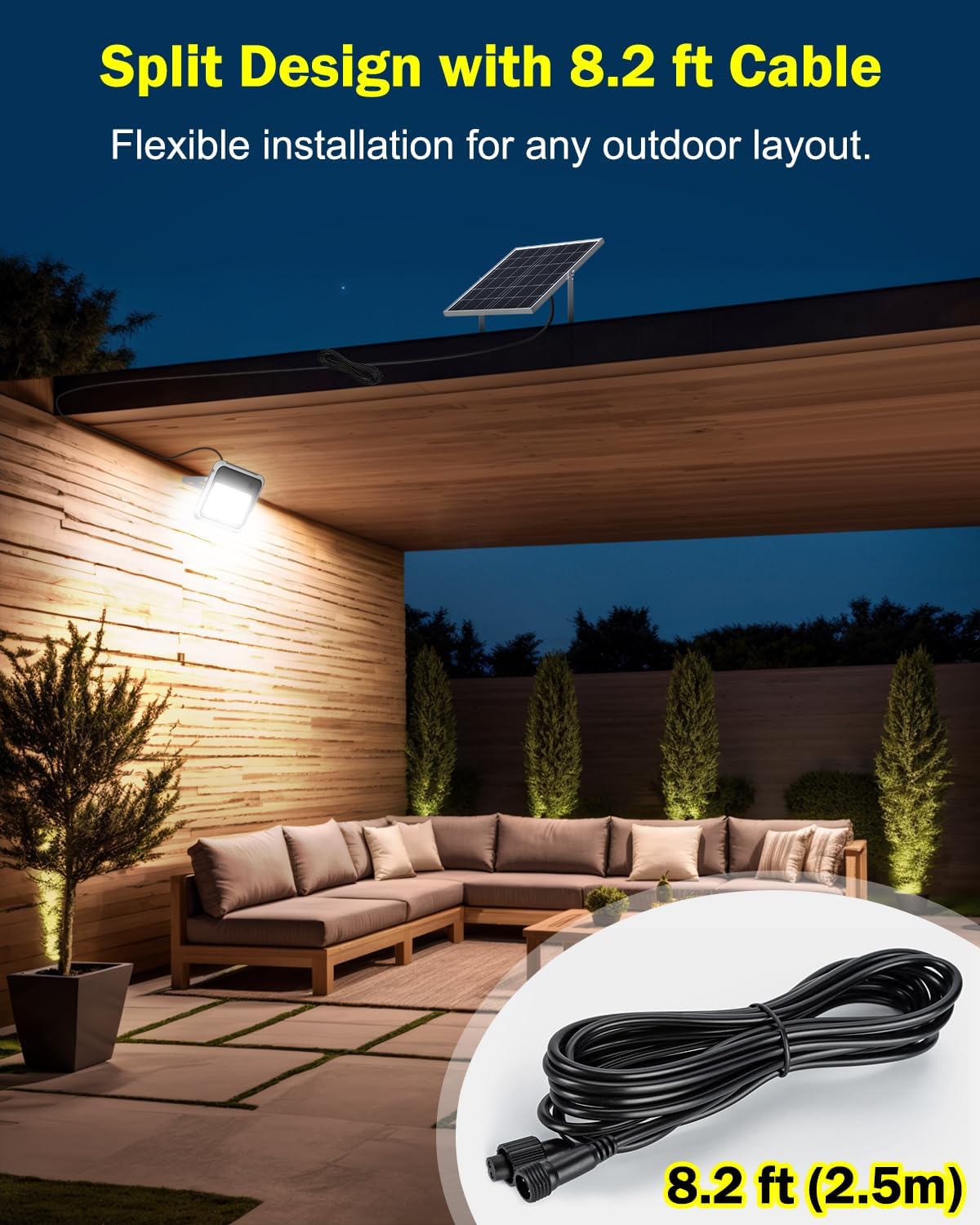 AWANFI Solar Outdoor Lights, LED Solar Flood Lights, 3000LM IP65 Waterproof Security Lights with Remote Control and 8.2 ft Cable for Outside Yard Farmhouse Street Light