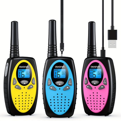 AWANFI Walkie Talkies for Kids Adults, 3 pack Rechargeable Long Range Two Way Radios for Family Camping, Hiking, Cycling