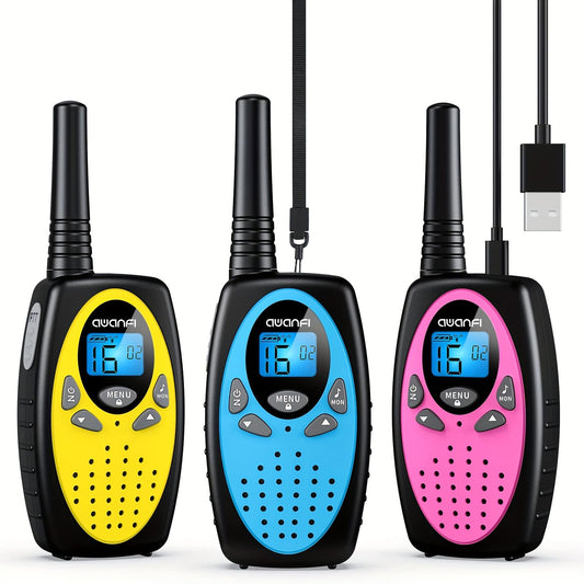 AWANFI Walkie Talkies for Kids Adults, 3 pack Rechargeable Long Range Two Way Radios for Family Camping, Hiking, Cycling
