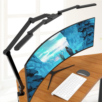 LED Desk Lamp for Home Office - 24W 1500LM Desk Lamps with Clamp Architect Table Lamp Adjustable Head Stepless Dimming Work Light (White/Black)