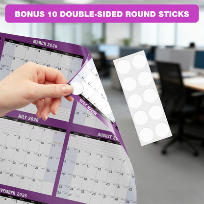 AWANFI 2026 Wall Calendar Dry Erase - 36'' x 24'', Double Sided Erasable & Reusable Yearly Wall Calendar Large Schedule Planner for Home, Office, Plan Organizer