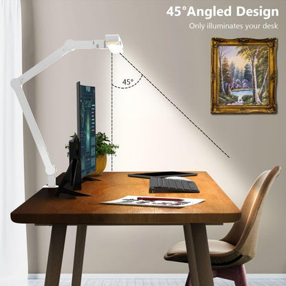 LED Desk Lamp for Home Office - 24W 1500LM Desk Lamps with Clamp Architect Table Lamp Adjustable Head Stepless Dimming Work Light (White/Black)