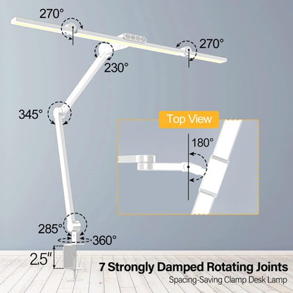 LED Desk Lamp for Home Office - 24W 1500LM Desk Lamps with Clamp Architect Table Lamp Adjustable Head Stepless Dimming Work Light (White/Black)