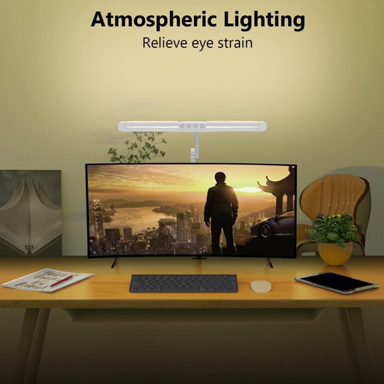 LED Desk Lamp for Home Office - 24W 1500LM Desk Lamps with Clamp Architect Table Lamp Adjustable Head Stepless Dimming Work Light (White/Black)