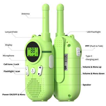 AWANFI Walkie Talkies for Kids 2 pack Rechargeable, Walkie-Talkie Long Range with 22 FRS Channels, Gift for Kids Aged 3-12