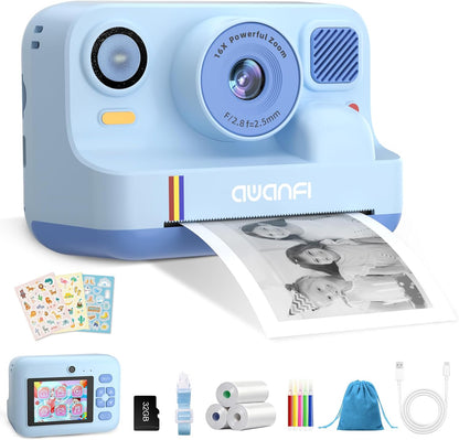 AWANFI Kids Camera Instant Print Toys, 48MP Kids Digital Camera with 1080P Video, 32GB SD Card & 3 Rolls Printing Paper, Fun Instant Print Camera for Kids Ages 3-16, Perfect Christmas & Birthday Gift