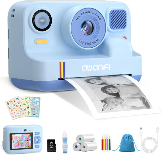 AWANFI Kids Camera Instant Print Toys, 48MP Kids Digital Camera with 1080P Video, 32GB SD Card & 3 Rolls Printing Paper, Fun Instant Print Camera for Kids Ages 3-16, Perfect Christmas & Birthday Gift