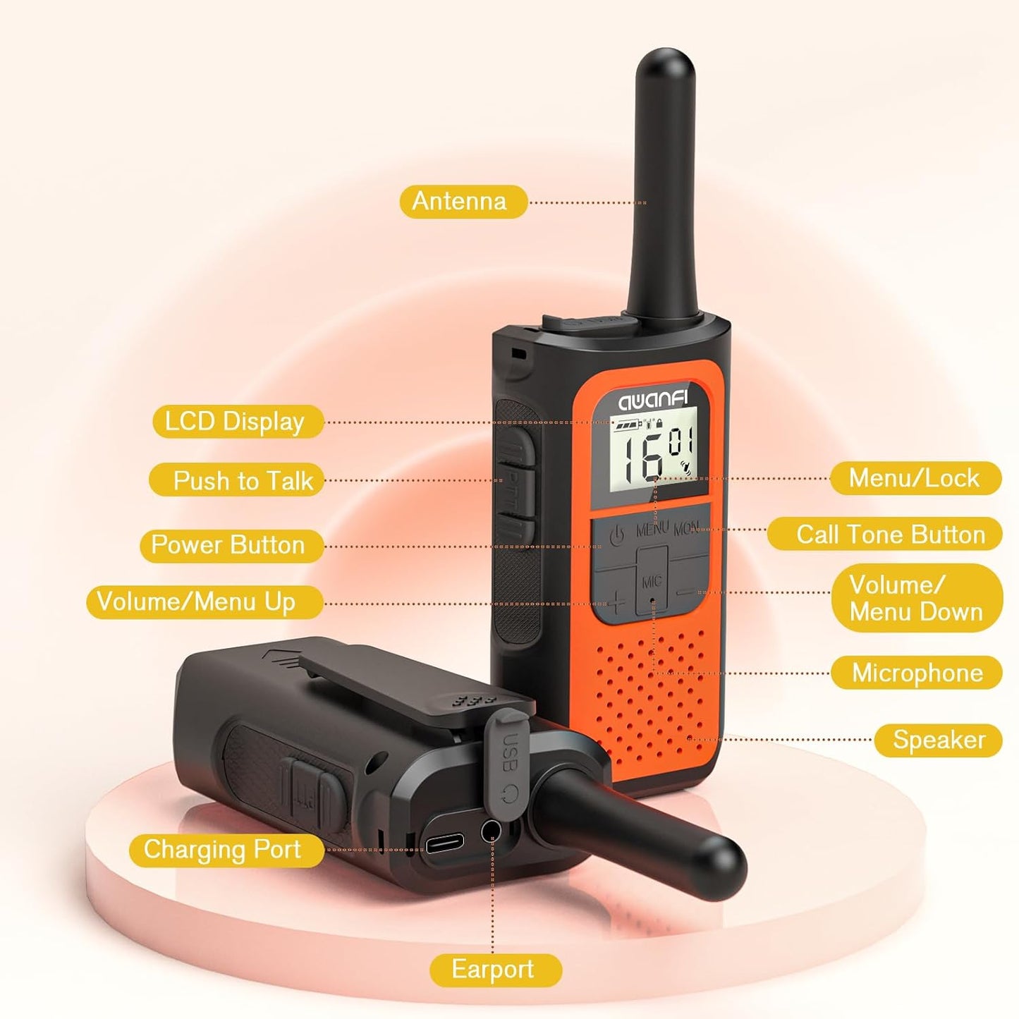 AWANFI Walkie Talkies for Adults Long Range 4 Pack, Rechargeable Walkie-Talkies Kids Set 22 Channels 1200mAh Battery for Camping Hiking